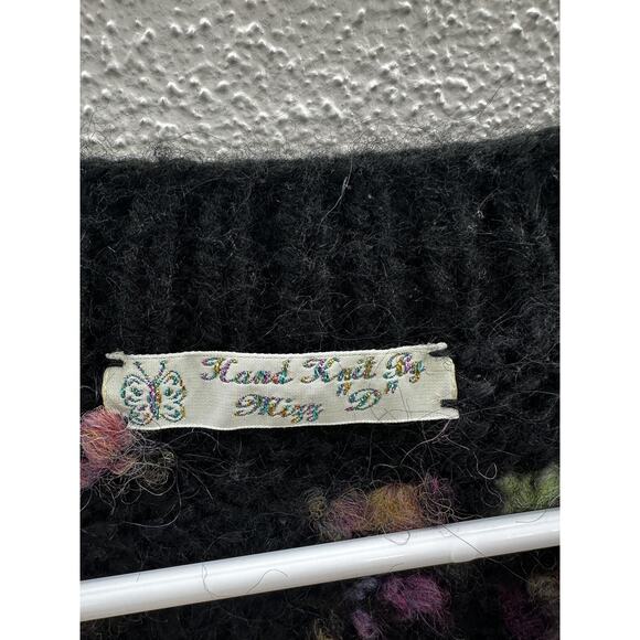 Hand Knit By Miss D Womens Sweater Size Unknown Black Colorful Knit Button Up - Picture 4 of 9